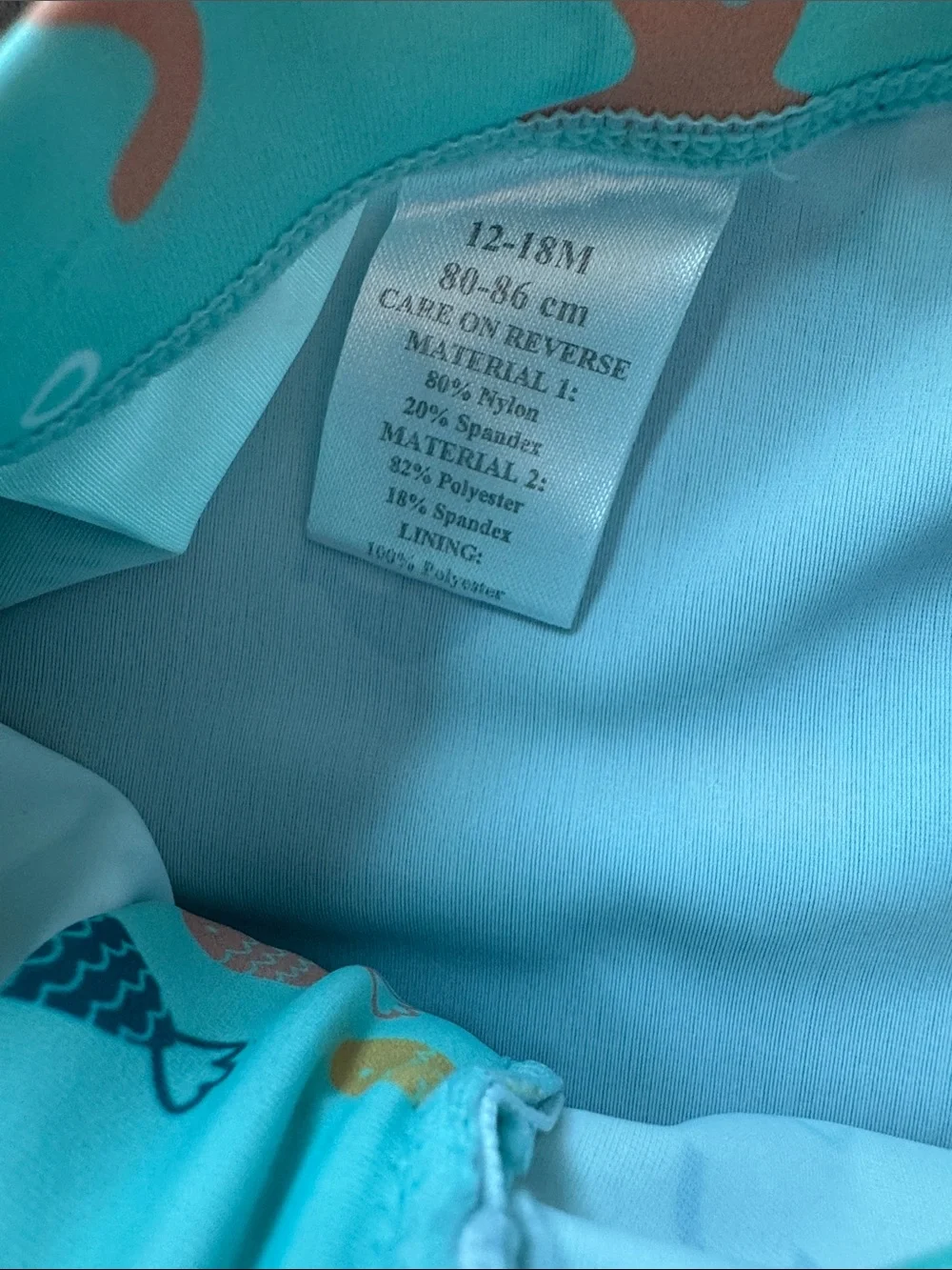 Baby Ocean Print Zippered Swim Romper - Teal & Navy 12-18 month